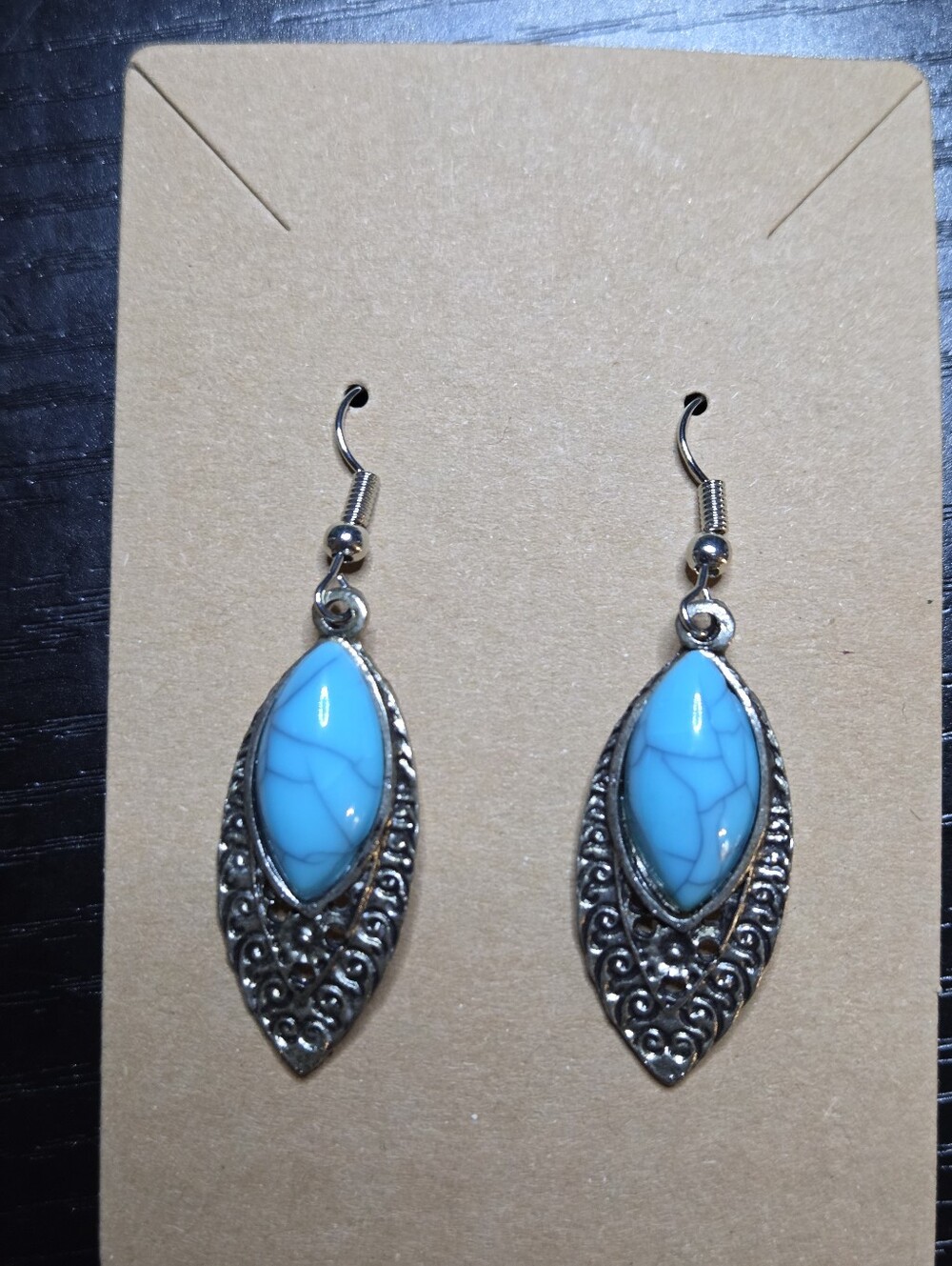 Turquoise Stone Silver-Tone Drop Earrings
